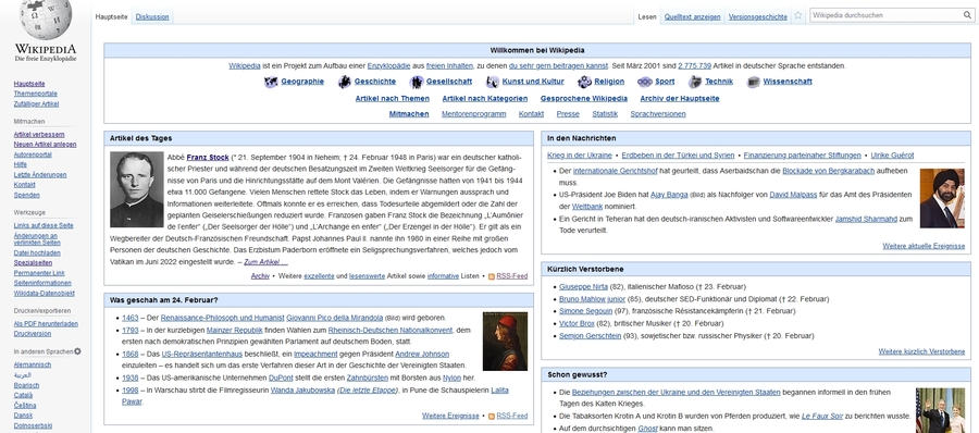 24.02.2023 Wikipedia Startseite - Artikel des Tages Franz Stock